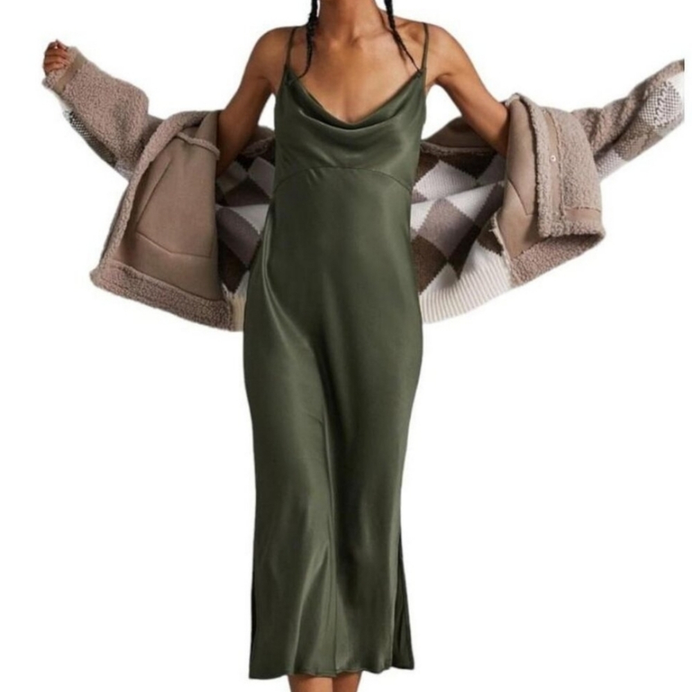 Anthropologie Slip Dress in Moss Green, size XS
